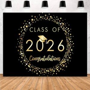 Class Of 2026 Gold & Black Backdrop Banner 7x5Ft